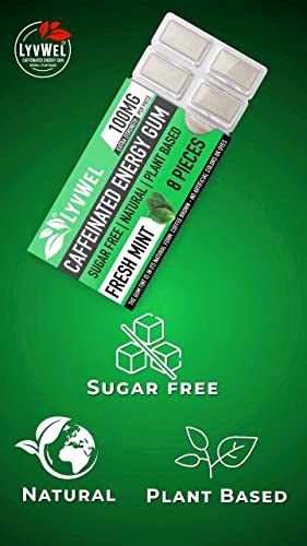 Image of LyvWel Energy Gum | 100mg Caffeine per gem | All Natural | Sugar-Free Pre-Workout Boost: Your Essential Energy Supplement to Stay Awake- 3 Pack (Mint)