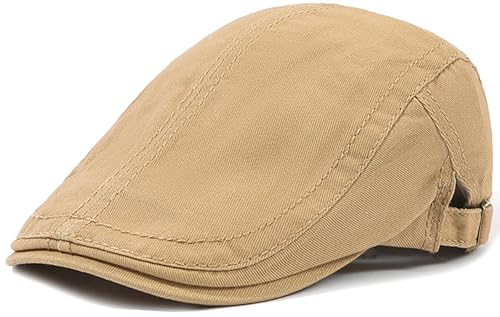 LXOrdora Mens Flat Caps Cabbie Driving Beret Newsboy Cotton Ivy Hat Khaki