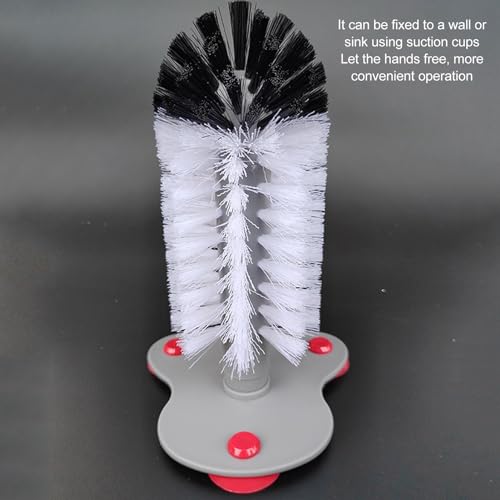 Image of Bottle Cleaning Brush Glass Cup Washer,Plastic Single Glass Brush with Suction Cup for Beer Cup Long Leg Cup Red Wine Glass and Kitchen Sink Home Tools Grey