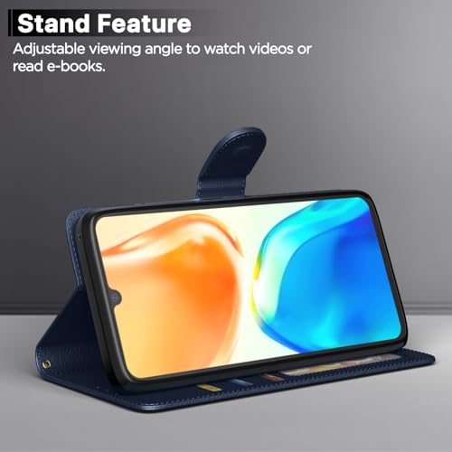 Image of Pikkme Vivo V25 5G Flip Case Leather Finish | Inside TPU with Card Pockets | Wallet Stand and Shock Proof | Magnetic Closing | Complete Protection Flip Cover for Vivo V25 5G (Blue)
