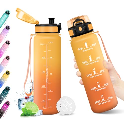 KollyKolla Borraccia 500ml, Riutilizzabile, Bottiglia con Filtro, Borraccia con Indicatore del Tempo Motivazionale senza BPA, A Prova di Perdite, ideale per Bambini, Scuola, Ufficio