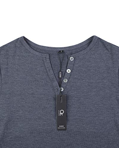 OUGES Womens Long Sleeve V-Neck Button Causal Tops Blouse T Shirt(Blue Purple,M)