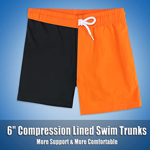 Image of Boys Swim Trunks with Boxer Brief Liner Compression Anti Chafe Swimming Shorts Stretchy UPF Quick Dry Swimsuit