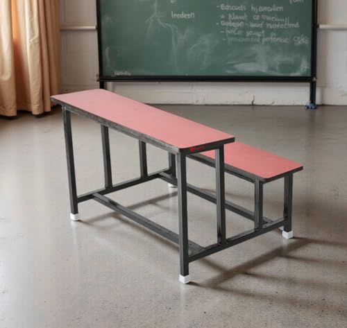 Image of GOYALSON School Home Tution College Bench Duel Desk Student Bench Cum Duel Desk Strong and Sturdy Metal Standard Structure with Wooden Top (1, Red, Small Students Without Back)