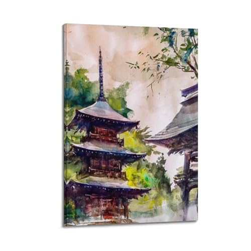 Poster temple goutte à goutte pour deco salon zen et chambre moderne