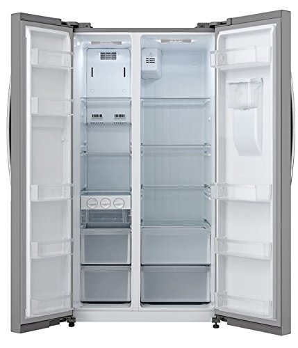 உள்துறை view of the Panasonic NR-BS60MSX1 Side-by-Side Refrigerator with both doors open.