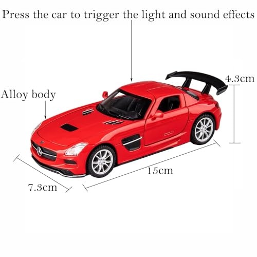 Image of 1:32 Mercedes Benz SLS AMG Vintage Retro Toy Car Diecast Metal Pull Back Car - 4 Openable Doors with Sound & Light | Luxury Toy Car & Gift for Kids 【Colors as Per Stock】