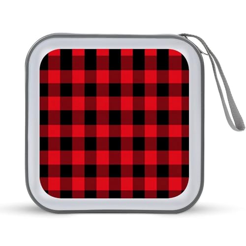 Red And Black Checked Pattern CD Case DVD Storage Case Portable