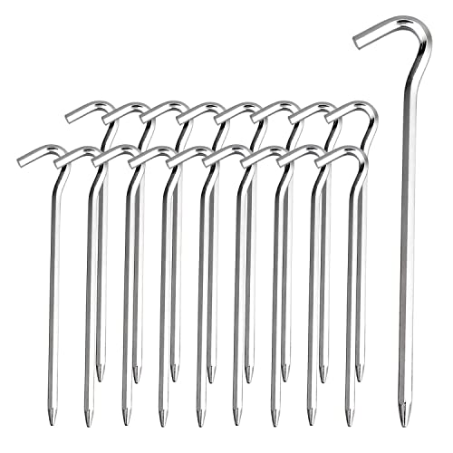 Tent Pegs - 18Pcs Aluminium Tent Stakes Pegs with Hook - 7’’ Hexagon Rod Stakes Nail Spike Garden Stakes Camping Pegs for Pitching Camping Tent, Canopies