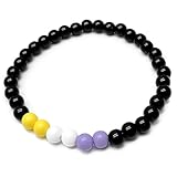 Vilda Jewellery Non Binary Flag Bead Bracelet, 6mm Yellow White Lavender and Black Acrylic Beads, LGBT Pride Awareness : Size Small/Medium 7 inches, Jewelry Gift for Enby