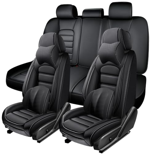 Image of 5 Seat Covers for Hyundai Santa Fe XL 2001-2024,Premium Nappa Leather Car Seat Covers Car Seat Cushions,Waterproof Soft Seat Covers for Cars,Interior Accessories with Airbag（Luxury-Black）