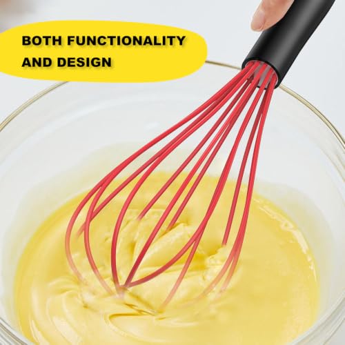 Image of NileHome Silicone Whisk Set 10 inch, 2 Pack Kitchen Whisk Kitchen Wisk Wire Whisks for Cooking, Whisking, Blending, Beating, Stirring-Purple Red