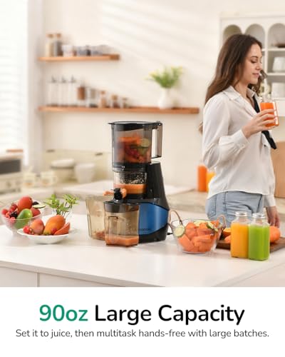 Image of Canoly C09 Cold Press Juicer, 6 inch Extra Wide Feed Chute, 3-IN-1 Strainers (Juice & Sorbet & Nut Milk), Powerful AC Brushless Motor, Self Precut System, Juicer Machines with BPA-Free (Blue)