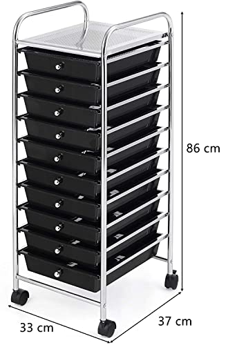 Foto von COSTWAY Rollwagen mit Schubladen Rollcontainer Badrollwagen Badtrolley Badregal Beistellwagen mit 10 stapelbaren Schubladen Metallgestell (Schwarz)