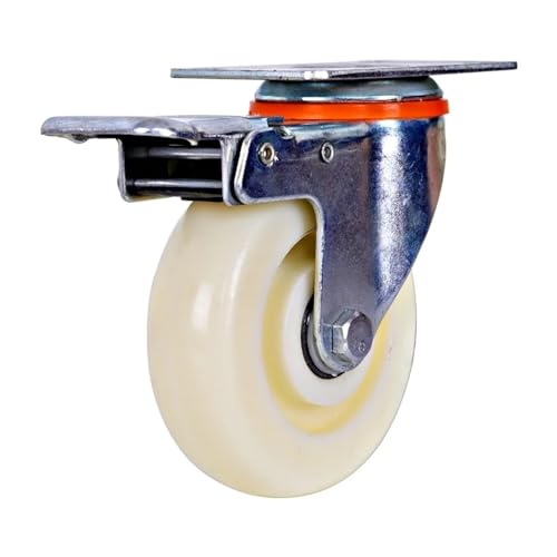 MIUYTRN Rotelle fisse su guida in nylon bianco Ruota universale silenziosa con freno Rotella di ricambio for mobili for piccoli carrelli da 1,5/2/3/4/5 pollici cuicui(3 inch)