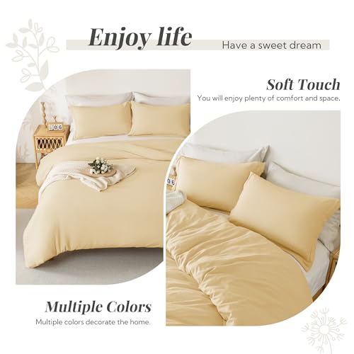 Image of MILDLY Duvet Cover Full Ultra Soft Comforter Cover Set 3pcs, Butter Yellow | Washed Microfiber Cotton-Like, Breathable Comfort, Hidden Zipper, 8 Corner Ties, OEKO-TEX Certified, Fade Resistant