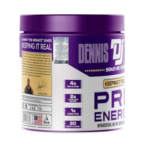 Image of Dennis James Signature Series Pre Energy | Pre Workout | Strawberry Kiwi Flavor | 300g, 30 Servings | Premium Energy Boost for Intense Workouts
