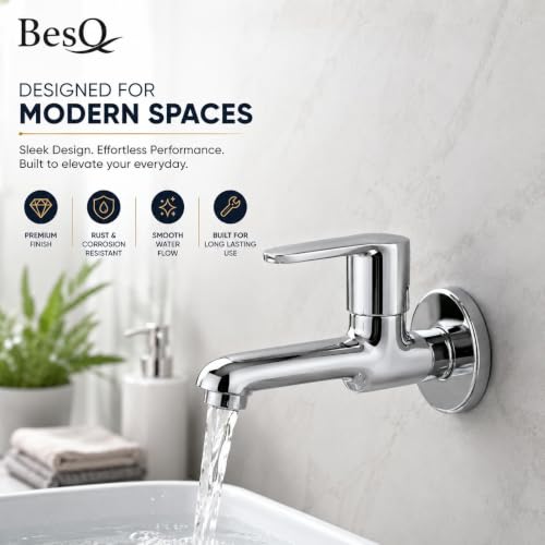 Image of Long Body Bib Tap | Usefull for Bathroom, Kitchen and Utility Area, Heavy Duty Brass Construction | Chrome Finish, Wall Mounted Faucet with Smooth | Modern, Single Lever Water Faucet
