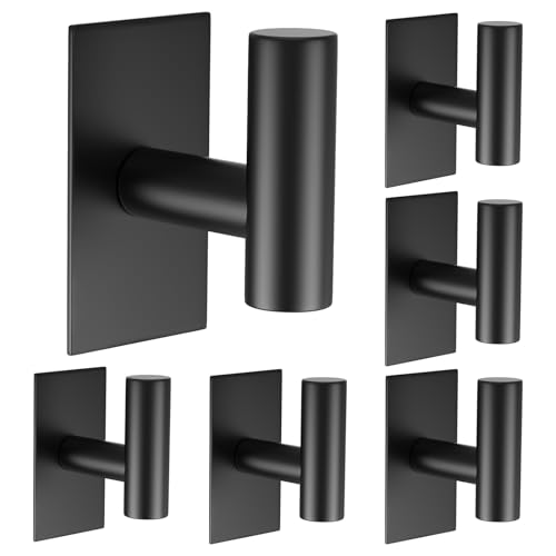 Image of VAEHOLD Wall Towel Hooks, Heavy Duty Sticky Holder Waterproof Towel Hooks for Hanging Coat, Clothes, Closet Hook Wall Mount for Kitchen (Black, 6 Pack)