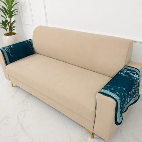 Image of Homerz 'Brooklyn Series' Premium Sofa Cover | Quilted Floral Design | Non-Slip Washable Sofa Protector | Soft Fabric Anti-Dust Cover (Teal, 1 Pair Armrest)