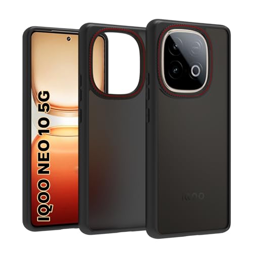 Image of RIGGEAR Shockproof Tough Hybrid Armor Back Cover Case for iQOO Neo 10 5G (Smoke Black Matte PC and Black TPU Bumper)