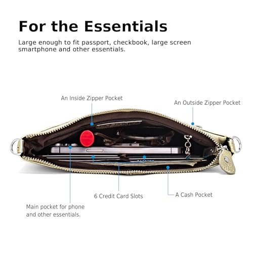 Image of befen Genuine Leather Wristlet Clutch Wallet Purses Small Crossbody Bags for Women with RFID Blocking Card Slots