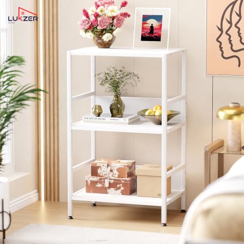 Image of Lukzer 3-Tier Wooden Bedside Table for Bedroom & Multipurpose Open Storage Shelf (MMR-006-White & White) Metal Side Tables for Living Room & Space-Saving Kitchen Organizer Rack (70 x 43 x 30 cm)