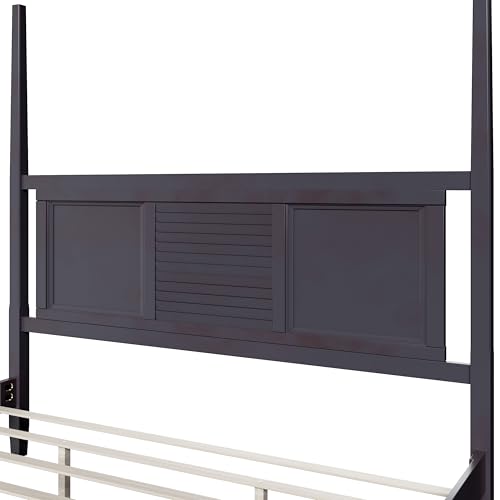 Traditional-King-Size-Solid-Wood-Four-Poster-Bed-with-Horizontal-Grille-Design-Espresso Traditional King Size Solid Wood Four Poster Bed with Horizontal Grille Design Espresso