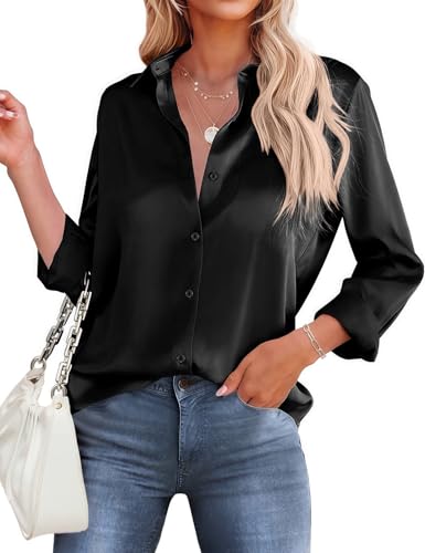 Amazon.com: HOTOUCH Silk Shirts for Women Button Down Satin Dressy