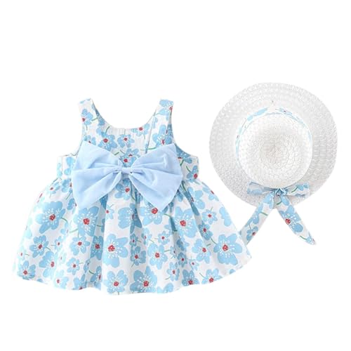 Image of Bold N Elegant Girls Cotton Sleeveless Floral Print Summer Frock Dress with Sun Hat for Preschool Girls