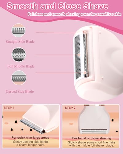 Bikini Trimmer Women Lady Shavers for Women for Bikini Legs Armpit Pubic Hair Trimmer for Womens,Electric Shaver for Womens,Ceramic Blades IPX7 Waterproof,Wet and Dry Use,Pink - Image 3