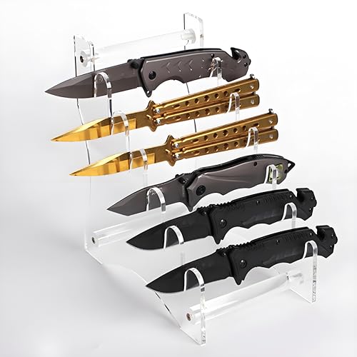 Image of WANLIAN Pocket Knife Display Stand, Knife Holder, Knife Collection Display Stand, for pocket knife organizer& Display hut home decoration (transparent)