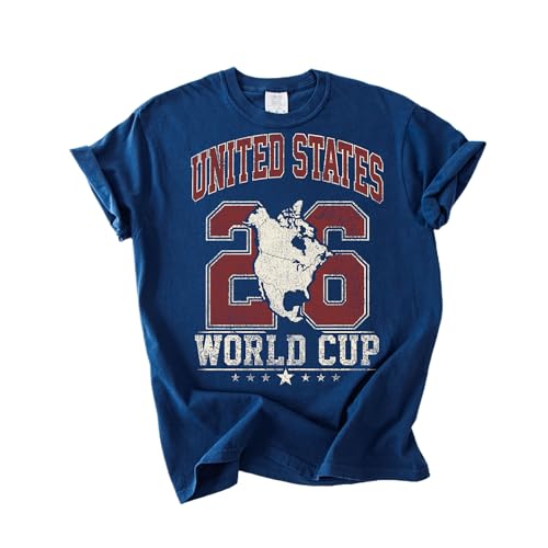 USA Soccer Fan Graphic T-Shirt Vintage American Football Supporter World 2026 Cup Tournament Tee True Navy