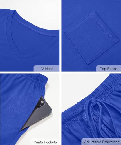 Image of RUBZOOF Women's Short Sleeve Pajama Sets with Pockets Casual V Neck 2 Piece Lounge Sets S-3XL