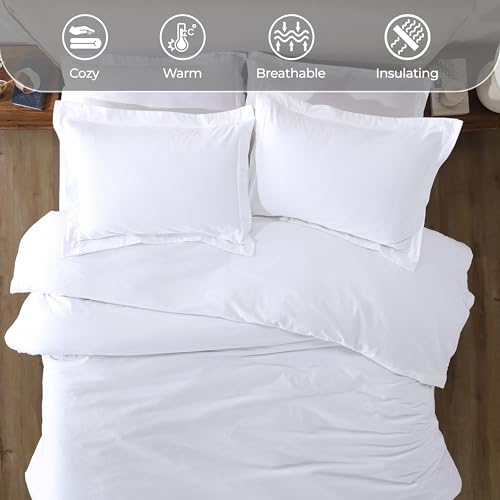 Image of Superior Rome Flannel Cotton Duvet Set, Soft Brushed Duvet Cover, Modern Farmhouse Bedding, Basics, Comforter or Duvet Insert Cover, Includes; Duvet Cover, Pillow Sham, Twin, Solid White