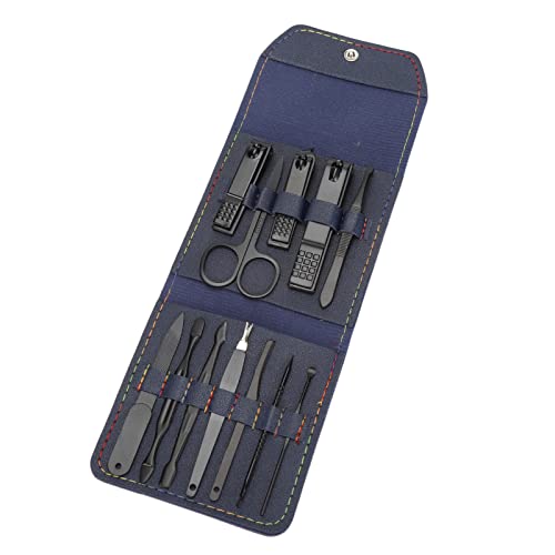 爪切りセット、足の爪のケアのための顔のケアのための指の爪のケアのための革のケースが付いている携帯用の快適なマニキュアキット(青)