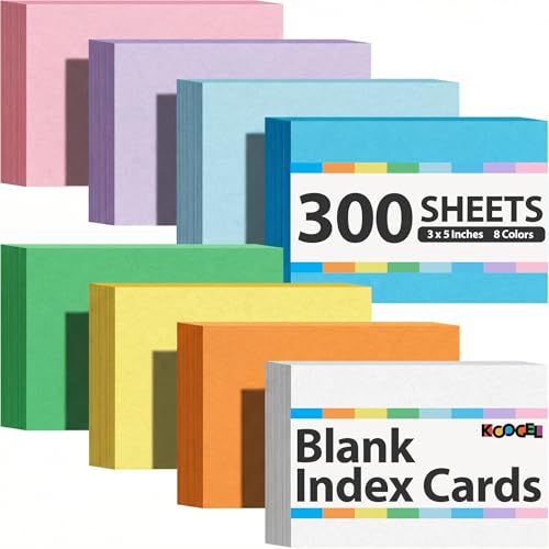 300PCS Colored Index Cards, 3×5 Inch Flash Cards Study Heavy Notecards for Studying School Office Learning Memo Scratch Pad, 8 Colors Notecards
