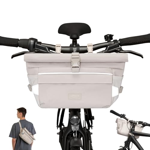LARKSON Lenkertasche Fahrrad Beige - Lasse - 2 in 1 Fahrradtasche & Umhängetasche - Bikepacking Tasche für Lenker Vorne mit Reflektion - Wasserabweisend