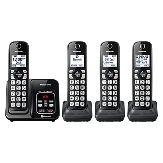 Panasonic Expandable Cordless Phone System with Link2Cell Bluetooth, Voice Assistant, Answering Machine and Call Blocking - 4 Cordless Handsets - KX-TGD664M (Metallic Black)