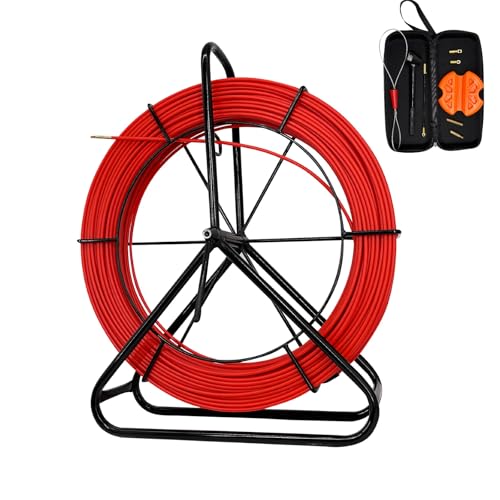 VGongTech 4.5MM 350FT Fiberglass Duct Rodder Continuous Fishtape Puller Rod with Steel Reel Stand