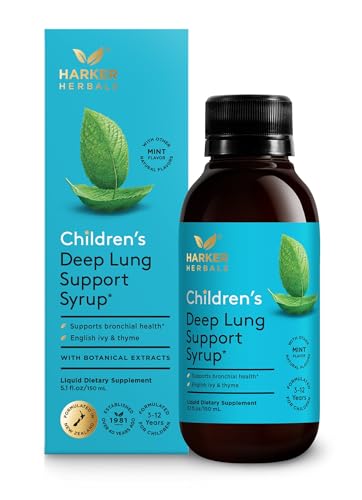 Harker Herbals Childrens Deep Lung Support Syrup Herbal Formula for Respiratory Health Clear Breathing Bronchial Congestion Natural Mint Flavor Plant-Based - 5.1 Fl oz (30 Servings)