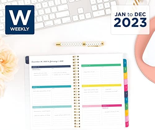 At-A-Glance 2023 Weekly & Monthly Planner, Simplified by Emily Ley, 5-1/2" x 8-1/2", Small, Monthly Tabs, Happy Stripe (EL90-200), EL90-200-23