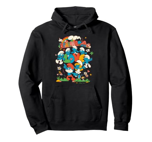 Image of Smurfs Character Pose Peace Love Happiness Best Friend Retro Pullover Hoodie