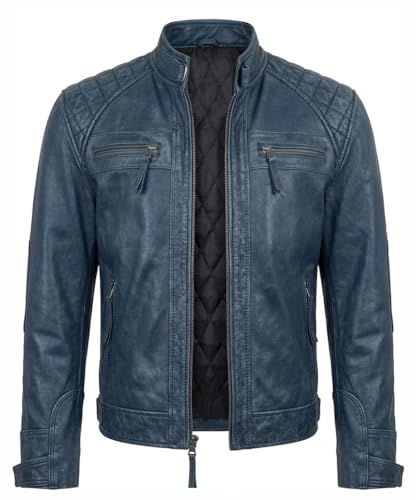 Image of Mens Vintage Retro Biker Cafe Racer Jackets - Diamond Quilted Style Genuine Leather Motorcycle Jacket