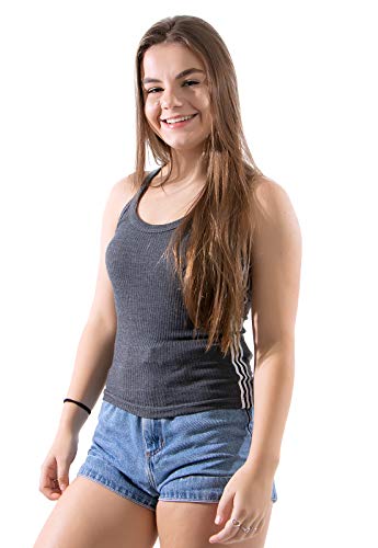 Camisa Canelada Listrada Regata Básica Feminina Nadador (G, CINZA ESCURO)