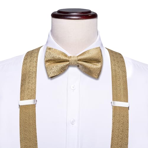 Image of Dubulle Suspender and Bow Tie for Men Paisley Solid Mens Suit Braces Pretied Bowtie and Handkerchief Cufflinks Formal Wedding