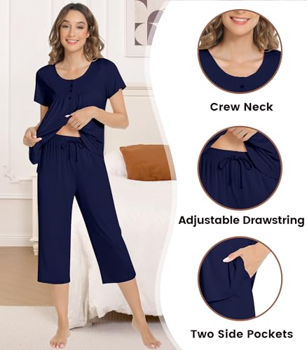 Image of NACHILA Bamboo Viscose Pajamas for Women Pleated Ruffle Tank Top Pjs Set