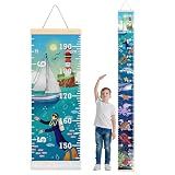 WIRESTER Kids Growth Height Measuring Chart, Canvas Wall Hanging Ruler, Child Height Measure Wall Chart for Home Nursery Classroom Bedroom Decor 76 x 7.87 Inch - Deep Sea Creatures