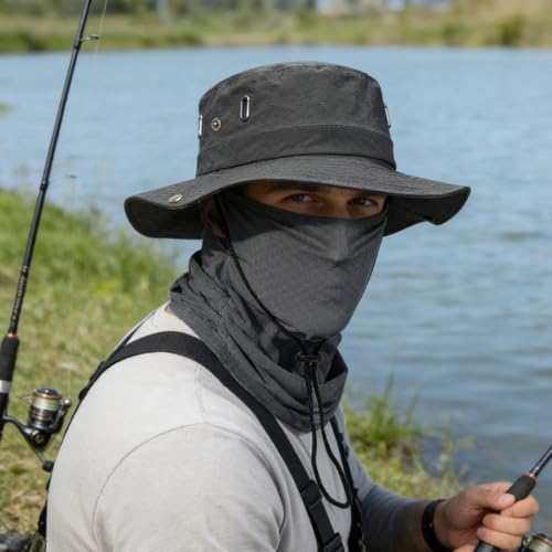Image of GUSTAVE Mens Sun Hat Wide Brim Summer Sun Cap UV Protection Fishsing Hat Foldable Bucket Hat Outdoor
