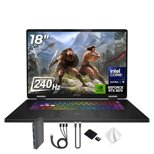 msi Crosshair 18 HX AI 18" 240Hz Gaming Laptop, Intel Ultra 9 275HX, NVIDIA RTX 5070 8GB GDDR7, 32GB DDR5 RAM, 5TB Storage (4TB SSD&1TB Docking Station), RGB Backlit Keyboard, Win 11 Pro, Black